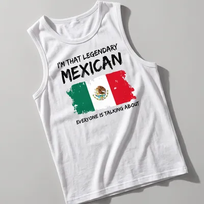 Bold distressed tee with the Mexican flag and text about being legendary. — printed on a tank top