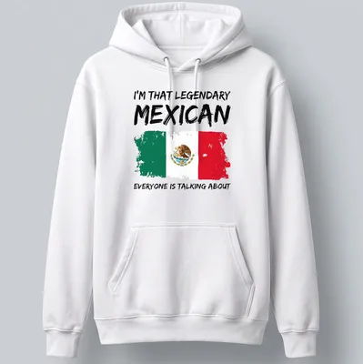 Bold distressed tee with the Mexican flag and text about being legendary. — printed on a unisex hoodie