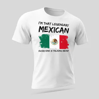 Bold distressed tee with the Mexican flag and text about being legendary. — printed on a unisex t-shirt (angled view)