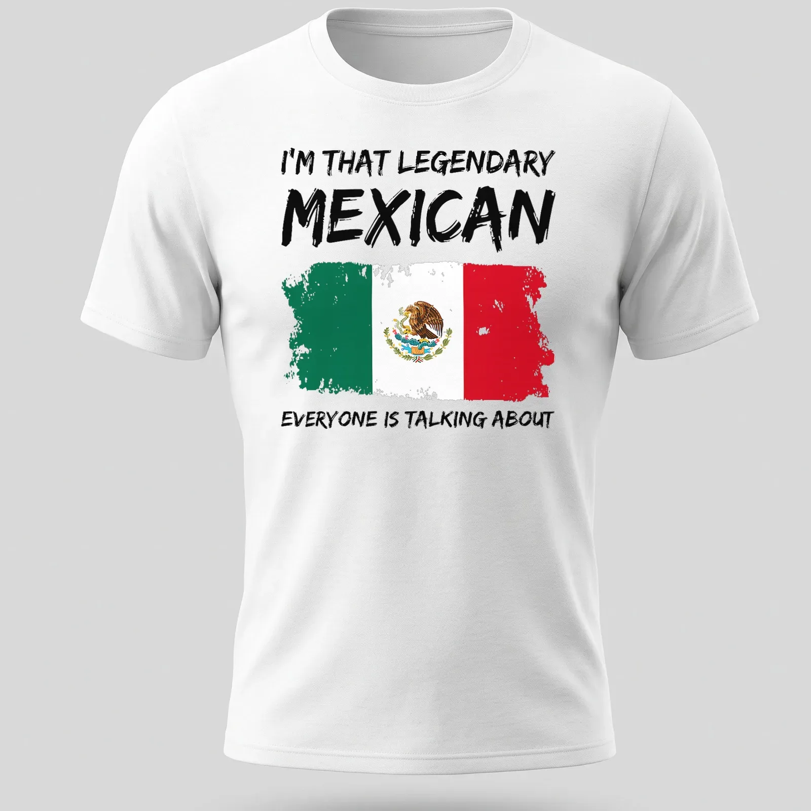Bold distressed tee with the Mexican flag and text about being legendary. — printed on a unisex t-shirt