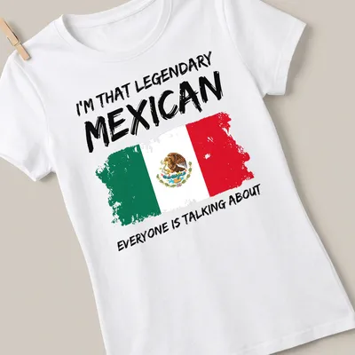 Bold distressed tee with the Mexican flag and text about being legendary. — printed on a women's shirt