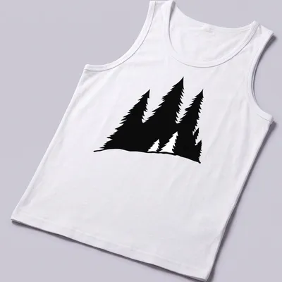 Black silhouette of a forest on a T-shirt, evoking nature's beauty — printed on a tank top