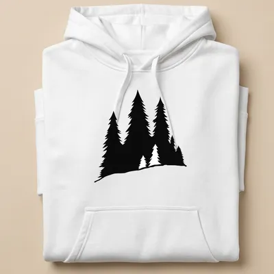 Black silhouette of a forest on a T-shirt, evoking nature's beauty — printed on a unisex hoodie
