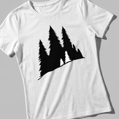 Black silhouette of a forest on a T-shirt, evoking nature's beauty — printed on a women's shirt