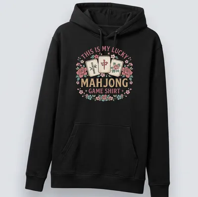Vintage floral Mahjong Game t-shirt with game tiles and playful text — printed on a unisex hoodie