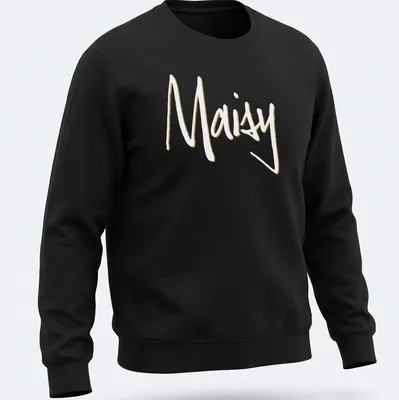 Handwritten Maisy personalized t-shirt in beige and white colors. — printed on a unisex sweatshirt