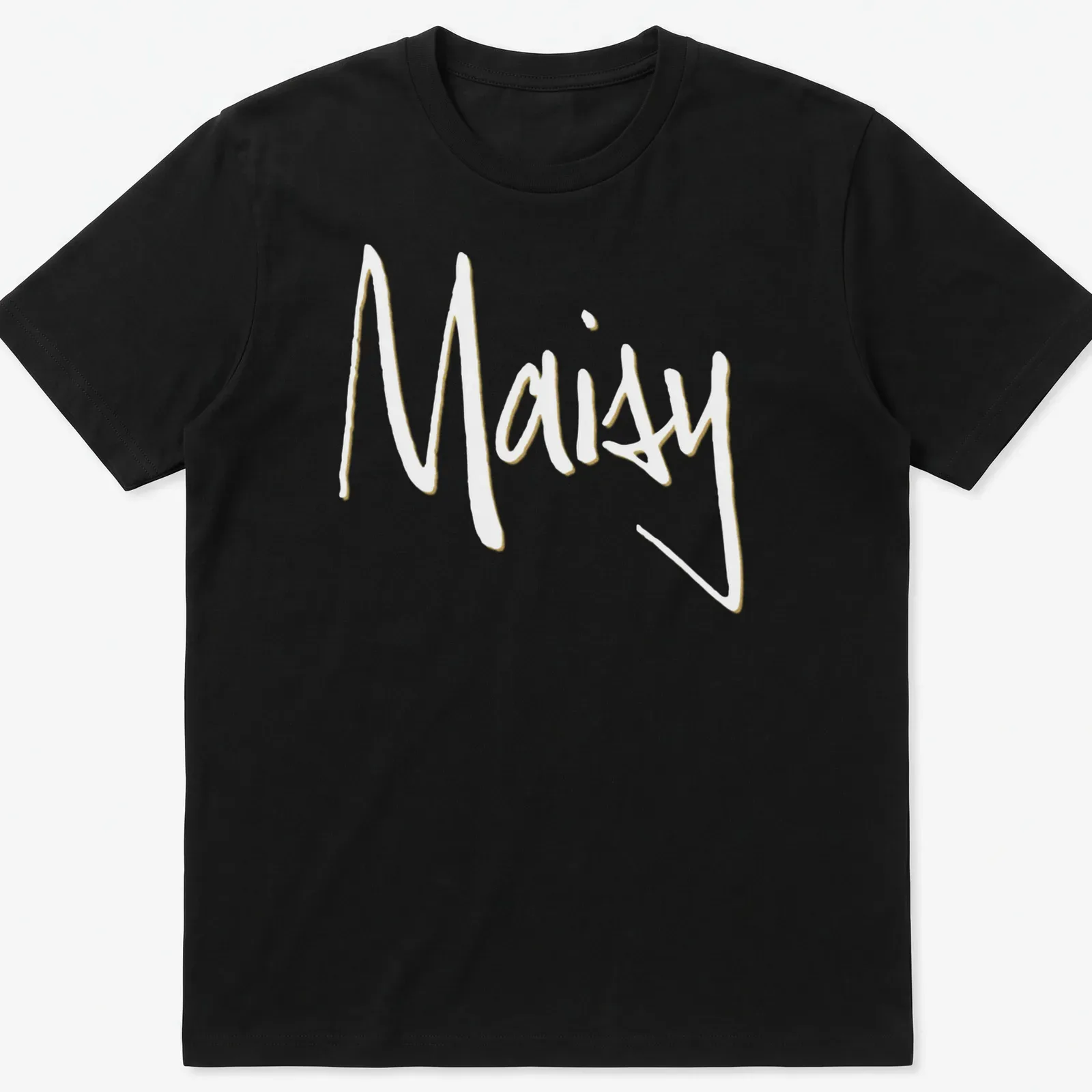Handwritten Maisy personalized t-shirt in beige and white colors. — printed on a unisex t-shirt