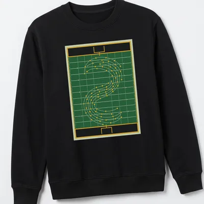 Illustration of a marching band field diagram in green, yellow, black, and white — printed on a unisex sweatshirt