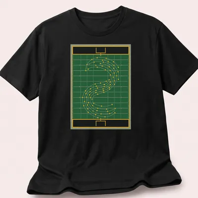 Illustration of a marching band field diagram in green, yellow, black, and white
