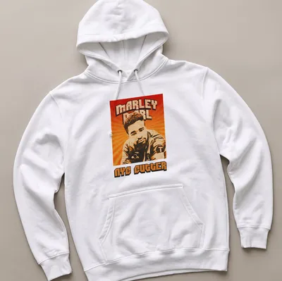 Retro distressed Marley Marl NYC Cutter T-shirt in orange, brown, cream, and black — printed on a unisex hoodie