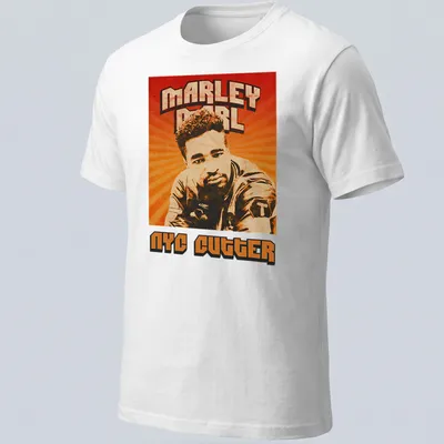 Retro distressed Marley Marl NYC Cutter T-shirt in orange, brown, cream, and black
