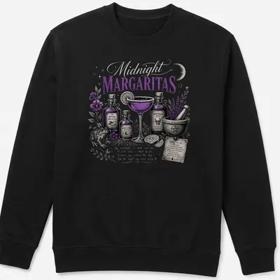 Vintage illustration of a cocktail recipe with a frog on a purple and gold background — printed on a unisex sweatshirt