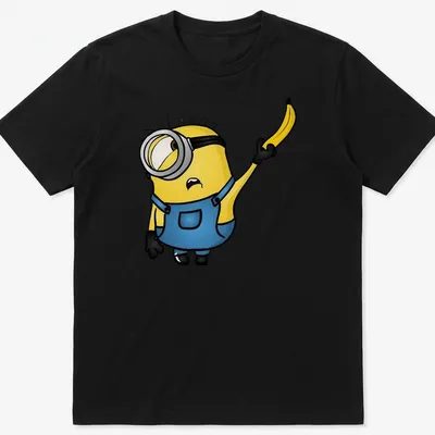 Cartoon Minion Stuart holding a banana in bright yellow and blue