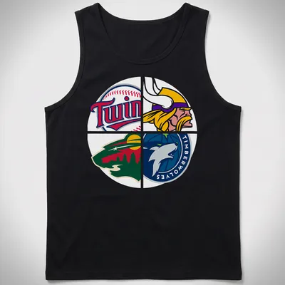 Colorful vector graphic of Minnesota sports team logos on a — printed on a tank top