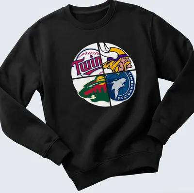 Colorful vector graphic of Minnesota sports team logos on a — printed on a unisex sweatshirt