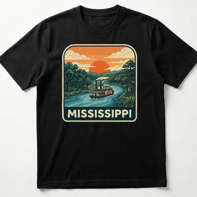 Retro Mississippi River Steamboat t-shirt featuring vintage travel graphics