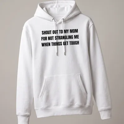 Bold typographic T-shirt humorously appreciating moms for their patience. — printed on a unisex hoodie