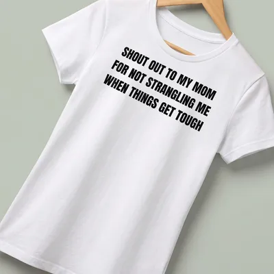 Bold typographic T-shirt humorously appreciating moms for their patience. — printed on a women's shirt