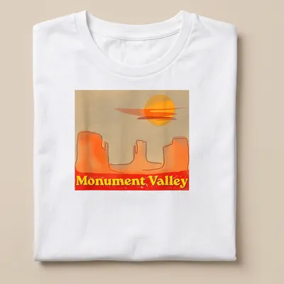 Watercolor print of Monument Valley with sunset colors of orange, yellow, red, and beige