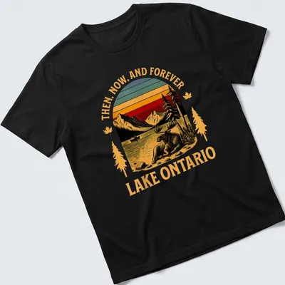 Retro t-shirt featuring a moose against a sunset backdrop with bold text.