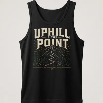 Vintage outdoor T-shirt featuring mountains and a hiking trail with motivational text — printed on a tank top
