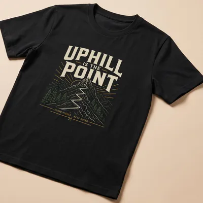 Vintage outdoor T-shirt featuring mountains and a hiking trail with motivational text