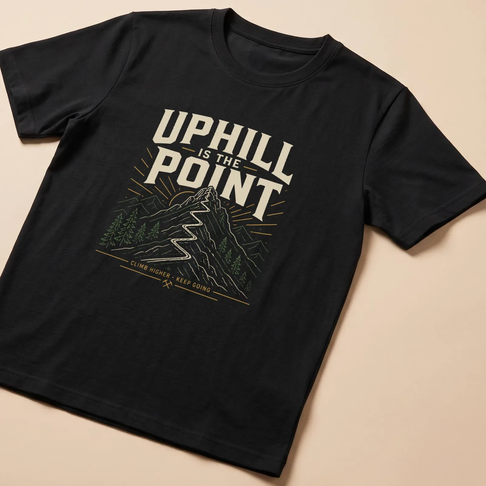 Vintage outdoor T-shirt featuring mountains and a hiking trail with motivational text — printed on a unisex t-shirt
