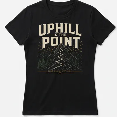 Vintage outdoor T-shirt featuring mountains and a hiking trail with motivational text — printed on a women's shirt