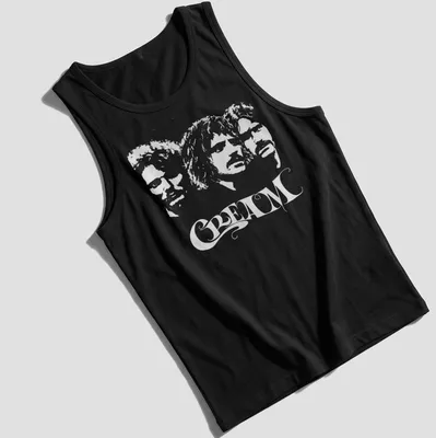 Black and white silhouettes of musicians with flowing typography on a t-shirt. — printed on a tank top