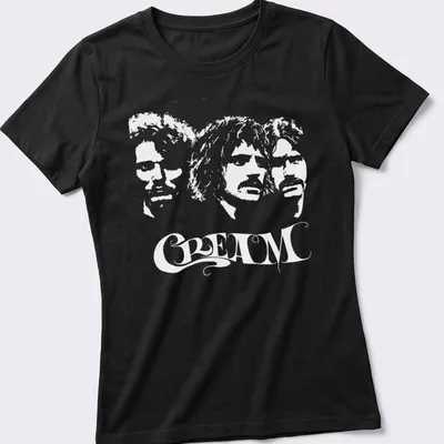Black and white silhouettes of musicians with flowing typography on a t-shirt. — printed on a women's shirt