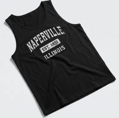 Vintage style Naperville T-shirt with established date in white. — printed on a tank top