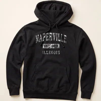 Vintage style Naperville T-shirt with established date in white. — printed on a unisex hoodie