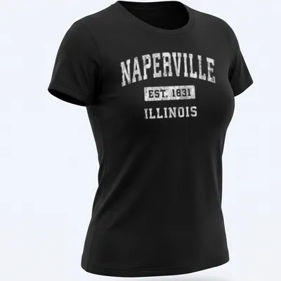 Vintage style Naperville T-shirt with established date in white. — printed on a women's shirt