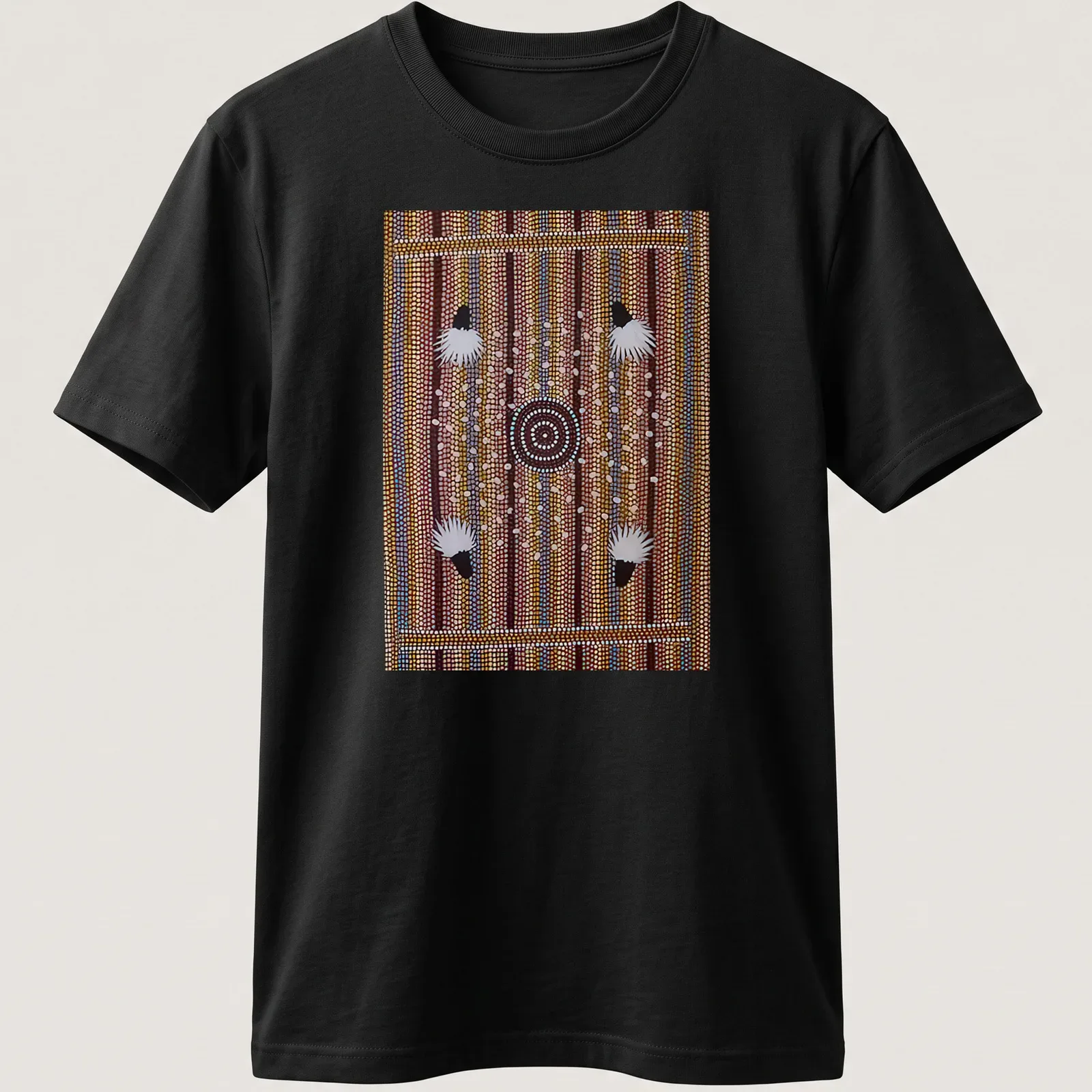 Traditional Aboriginal art featuring bush plum dreaming with intricate patterns — printed on a unisex t-shirt
