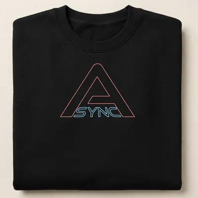 Bold neon Async logo t-shirt in red and blue colors — printed on a unisex sweatshirt