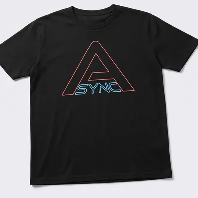 Bold neon Async logo t-shirt in red and blue colors