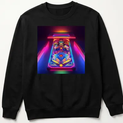 3D render of a neon pinball machine in vibrant colors — printed on a unisex sweatshirt