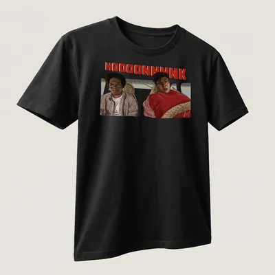Illustrative Norbit movie characters with humorous text in vibrant colors — printed on a unisex t-shirt (angled view)