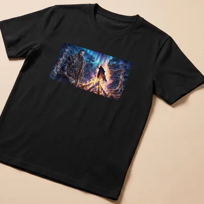 Fantasy realism print of a Nordic warrior with a fiery ghost wolf