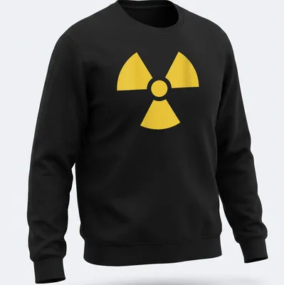 Vintage nuclear warning symbol T-shirt in bold yellow — printed on a unisex sweatshirt