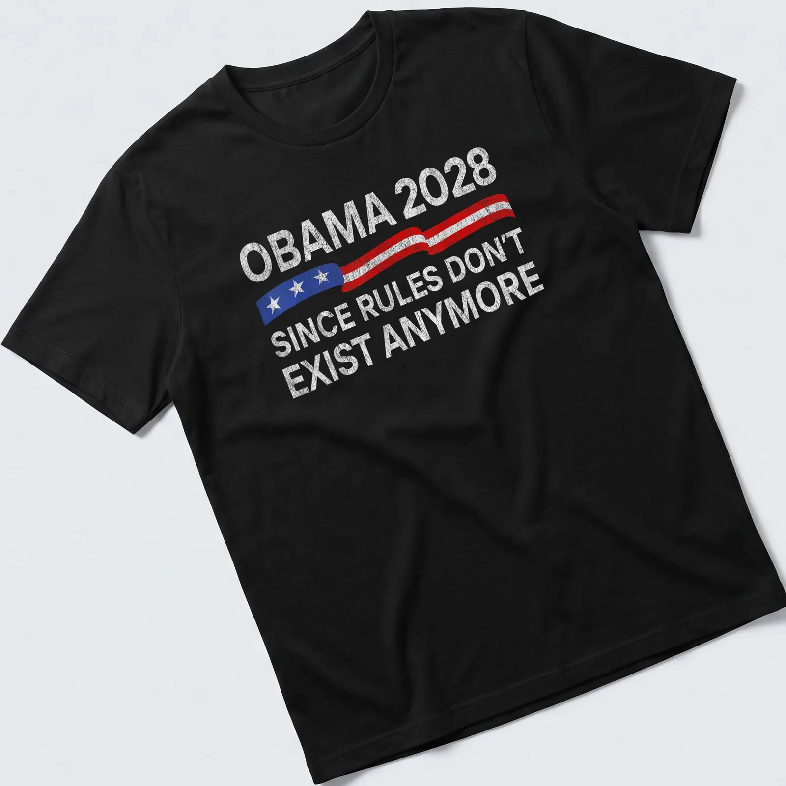 Vintage distressed Obama 2028 shirt with edgy political humor — printed on a unisex t-shirt