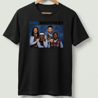 Team photo T-shirt featuring OKC Brothers basketball players in vibrant colors