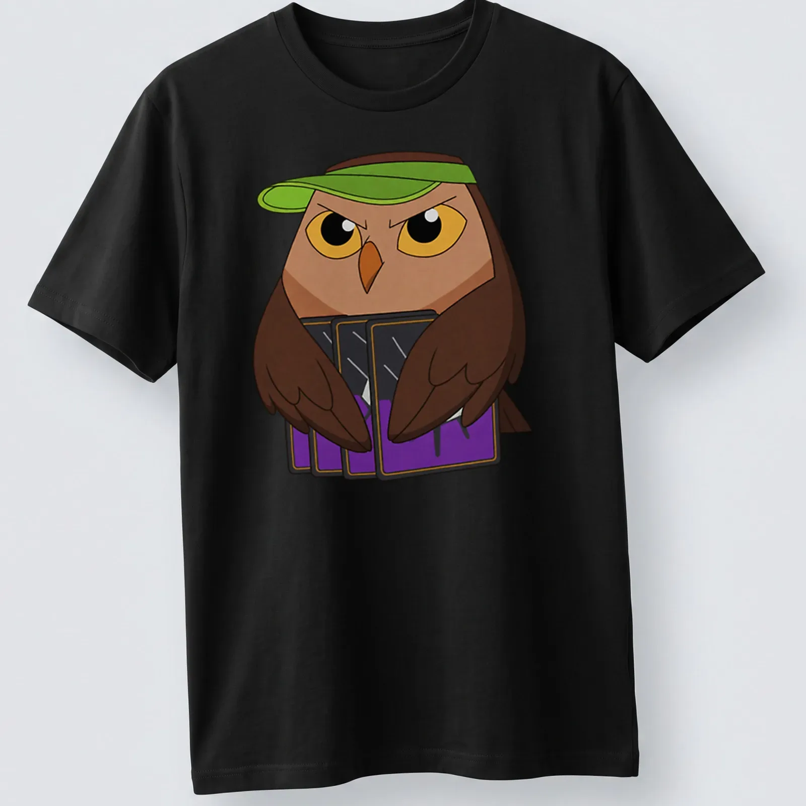Cartoon owl named Owlbert with playful text in bright colors — printed on a unisex t-shirt
