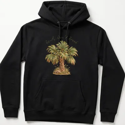 Watercolor palm tree design with the phrase Bend, Don't Break in script — printed on a unisex hoodie