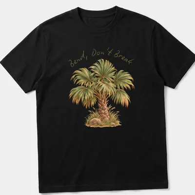 Watercolor palm tree design with the phrase Bend, Don't Break in script — printed on a unisex t-shirt