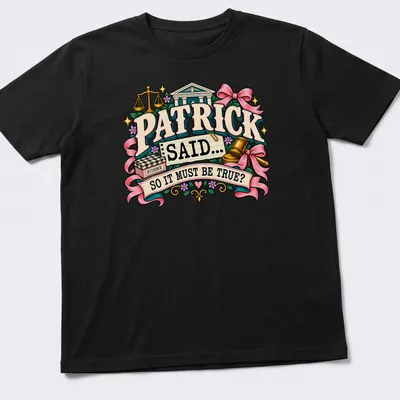 Colorful vintage design featuring gavel and scales of justice with humorous text