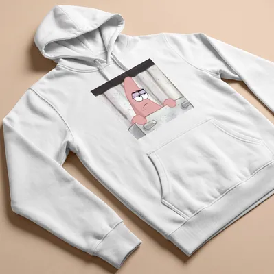Cartoon print of Patrick Star from Spongebob Squarepants in pink and black — printed on a unisex hoodie