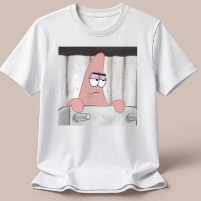 Cartoon print of Patrick Star from Spongebob Squarepants in pink and black