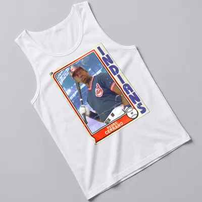 Retro trading card design featuring Pedro Cerrano from Major League — printed on a tank top