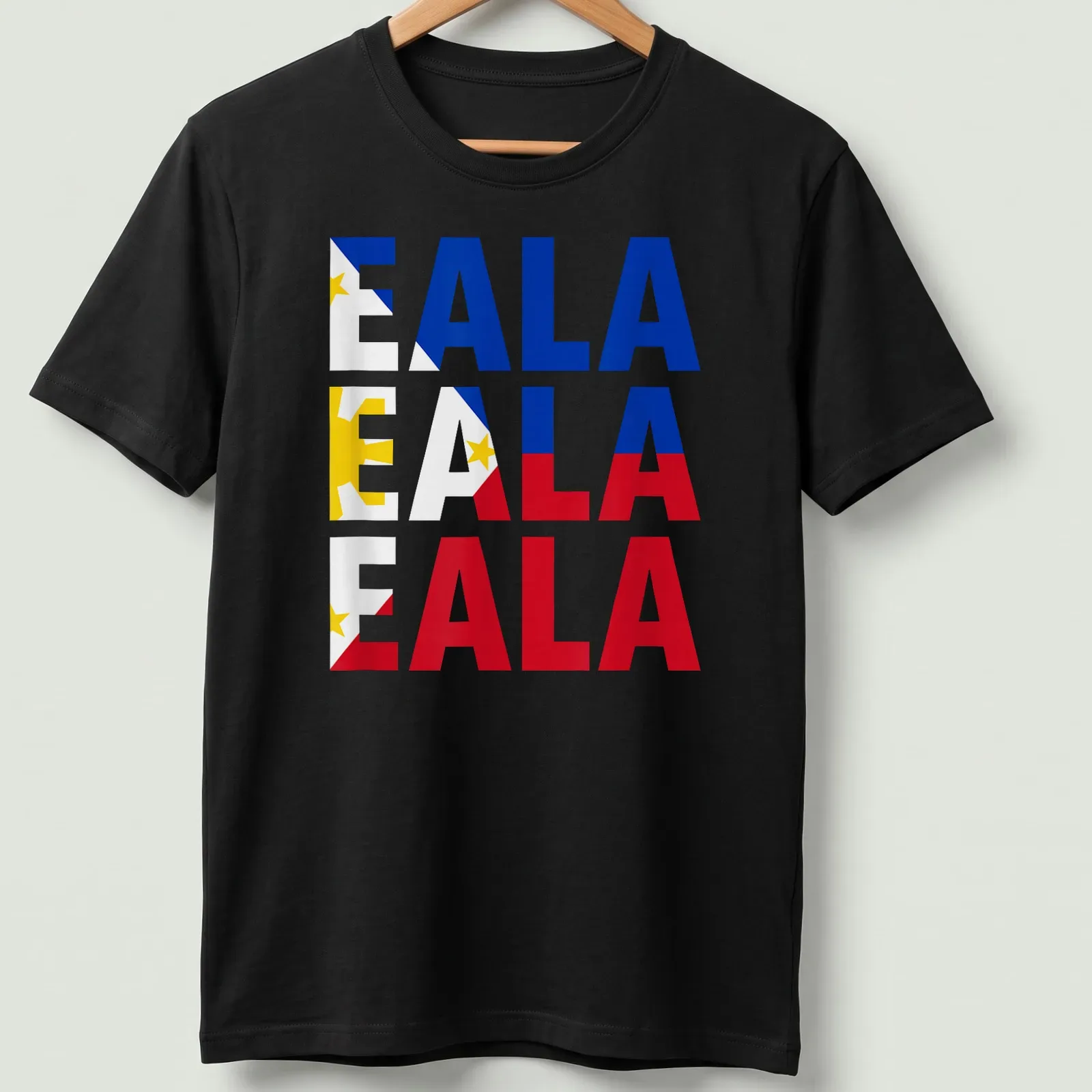 EALA letter shirt featuring the blue, red, yellow, and white colors of the Philippine flag — printed on a unisex t-shirt